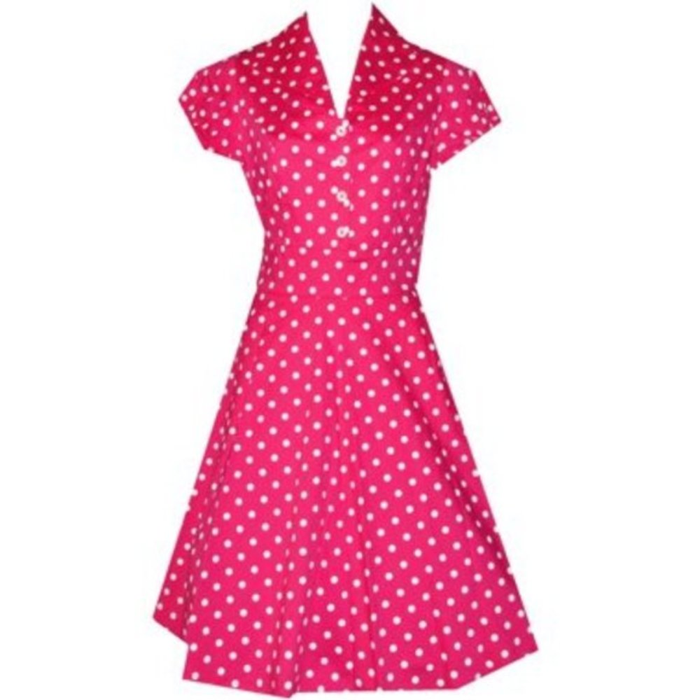 Women's Vintage Retro Housewife Collar Dress Medium Polka dots in Pink